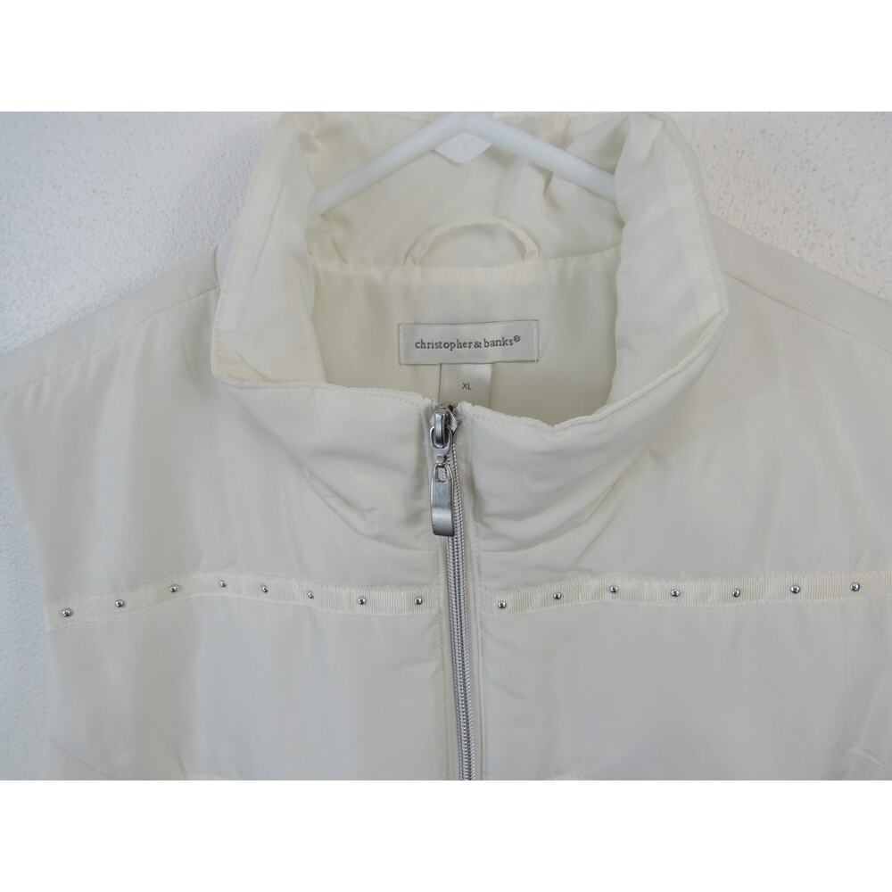 Christopher & Banks XL Stud Detail Solid Fraiche Ivory Vest White Puffer Neutral - Picture 6 of 8